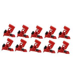 10 Pack Circuit Breaker Lockout Device, Red Clamp-on Style Breaker Lockout Device, 120-277V, Pack of 10 with Variable Sized Jaw Clamp-on Breaker Logout