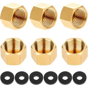 6 Pack Brass Pipe Cap, 3/8" NPT Plug Brass Pipe Fitting Cap Brass Pipes Cap Pipes Plug Caps Compression Cap With Gasket Brass Compression Cap Fitting To Close off Pipes