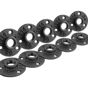 1" Floor Flange, Home TZH Malleable iron Pipe Fittings for Industrial vintage style, Flanges with Threaded Hole for DIY Project/Furniture/Shelving Decoration (10 Pack)