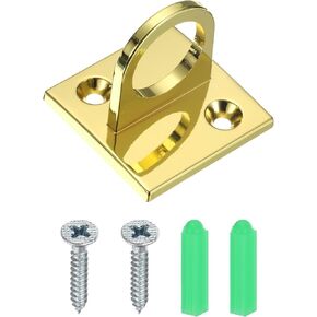 PATIKIL Pad Eye Plate U Hooks, 2 Pack Metal Ceiling Hook Wall Mount Loop with Screws Expansion Tubes Hardware Ring Hooks for Hanging Ropes in Queue Barrier, Golden