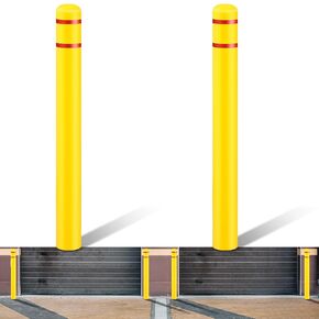 Pangda 2 Pcs Flat Top Bollard Covers Yellow and Red Bollard Post Sleeve for Home Parking Fence Pole Pipe (4" X 52")
