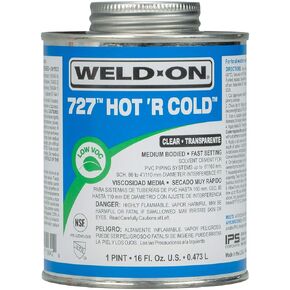 WELD-ON 10842 727 Hot 'R Cold PVC Medium-Bodied High-Strength Solvent Cement - Very Fast-Setting and Low-VOC, Clear, 1 Pint (16 fl oz)