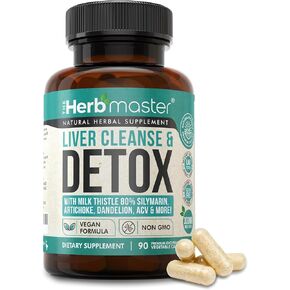 Nora Ross Herbmaster Liver Detox & Cleanse | Herbal Liver Support & Repair, Milk Thistle Liver Detox, Zinc, Choline, Artichoke, Choline, Chanca Piedra | Vegan, Non-GMO | 90 Count