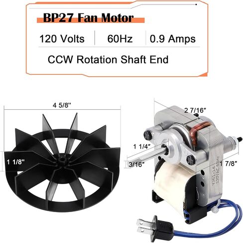 محرك مروحة Hiorucet BP27 وعجلة منفاخ لـ Nutone Broan 688 663 678 671 659 662 668 670 689 669 مروحة تهوية 688-C، 678-C، 688-E، N678-C، 678-F، 678-D قطع غيار مروحة عادم الحمام ، 50 قدم مكعب في الدقيقة in Kuwait
