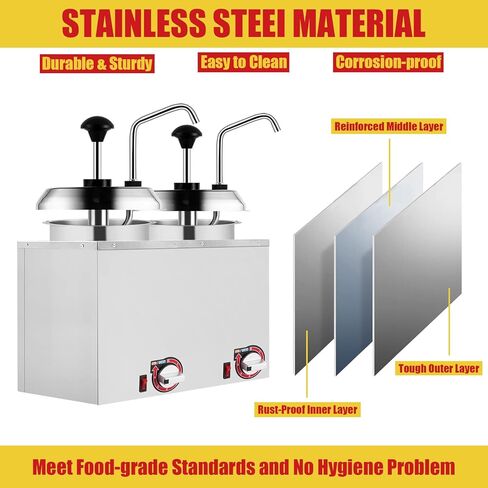 مضخات مزدوجة لتدفئة موزع الجبن، مضخة توزيع معزولة لتدفئة الجبن 5.3Qt لصلصة فدج الجبن والكراميل 86-190 درجة فهرنهايت قابلة للتعديل 110 فولت in Kuwait