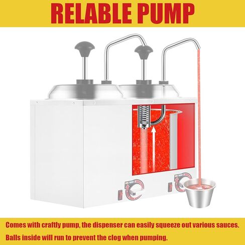 مضخات مزدوجة لتدفئة موزع الجبن، مضخة توزيع معزولة لتدفئة الجبن 5.3Qt لصلصة فدج الجبن والكراميل 86-190 درجة فهرنهايت قابلة للتعديل 110 فولت in Kuwait