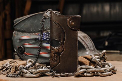 HoJ Co. Snap Skull Long Bifold with Grommet | Biker Wallet | Trucker Wallet in Saudi Arabia