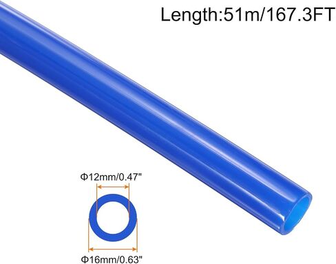 أنبوب هوائي، 16 مم × 12 مم أنبوب بولي يوريثان أزرق من البولي يوريثين، 167.3FT 51M، أنابيب خرطوم أنابيب خط الهواء من البولي يوريثان لضاغط الهواء، نقل السوائل، فرامل الهواء in Saudi Arabia