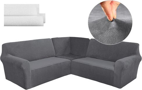 3 Pcs L Shaped Couch Covers for Sectional Sofa Corner Sofa Covers Stretch 5 Seat Washable Corner Sofa Slipcover Corner Sectional Couch Protector for Living Room (Black, Milk Silk) in Saudi Arabia