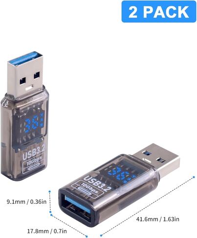 Poyiccot USB A Extension Adapter with LED Digital Display 2Pack, 10Gbps USB 3.2 Converter Type A Male to Female Extender with Digital Display for Laptop, Keyboard,Flash Driver (Transparent) in Kuwait
