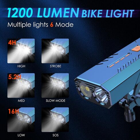 Bike Lights Rechargeable,Larger Wide Angle Bike Light Kids,6 Mode 1200 Lumen Bright Bike Light Mini, PC+ABS Waterproof Bike Headlight, 3000mAh USB-C Bicycle Light Front in Saudi Arabia