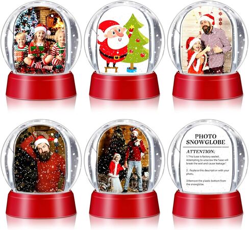 Wettarn 6 Pcs Photo Snow Globes DIY Crafts Clear Plastic Mini Snow Photo Globe with Base Liquid Photo Frame for Christmas Xmas Family Friends Thanksgiving Gifts Tabletop Display (Red) in Saudi Arabia