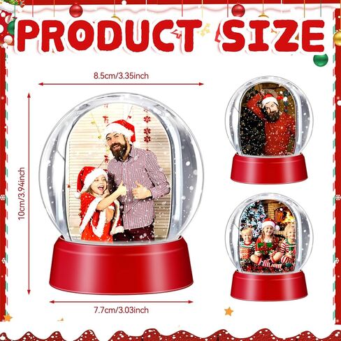 Wettarn 6 Pcs Photo Snow Globes DIY Crafts Clear Plastic Mini Snow Photo Globe with Base Liquid Photo Frame for Christmas Xmas Family Friends Thanksgiving Gifts Tabletop Display (Red) in Saudi Arabia