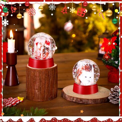 Wettarn 6 Pcs Photo Snow Globes DIY Crafts Clear Plastic Mini Snow Photo Globe with Base Liquid Photo Frame for Christmas Xmas Family Friends Thanksgiving Gifts Tabletop Display (Red) in Saudi Arabia