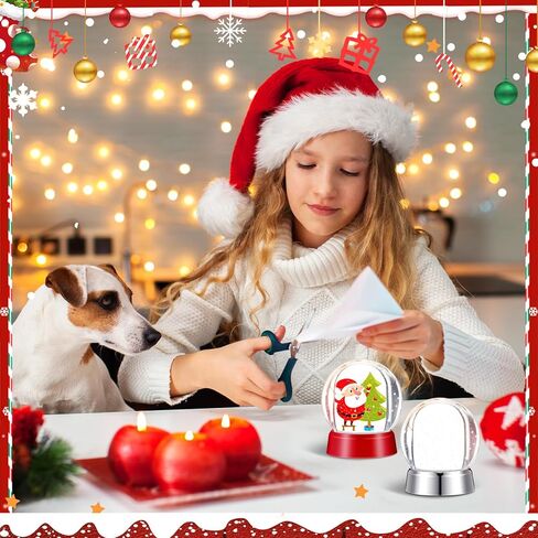 Wettarn 6 Pcs Photo Snow Globes DIY Crafts Clear Plastic Mini Snow Photo Globe with Base Liquid Photo Frame for Christmas Xmas Family Friends Thanksgiving Gifts Tabletop Display (Red) in Saudi Arabia