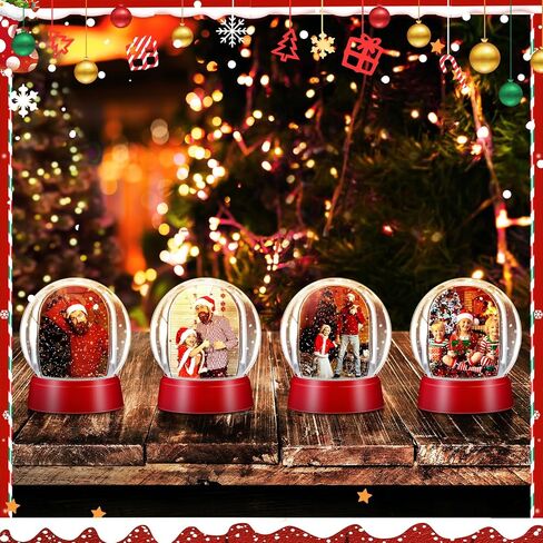 Wettarn 6 Pcs Photo Snow Globes DIY Crafts Clear Plastic Mini Snow Photo Globe with Base Liquid Photo Frame for Christmas Xmas Family Friends Thanksgiving Gifts Tabletop Display (Red) in Saudi Arabia