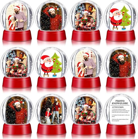 Wettarn 6 Pcs Photo Snow Globes DIY Crafts Clear Plastic Mini Snow Photo Globe with Base Liquid Photo Frame for Christmas Xmas Family Friends Thanksgiving Gifts Tabletop Display (Red) in Saudi Arabia
