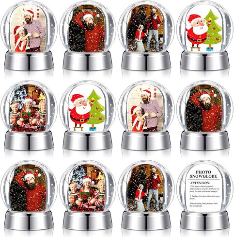 Wettarn 6 Pcs Photo Snow Globes DIY Crafts Clear Plastic Mini Snow Photo Globe with Base Liquid Photo Frame for Christmas Xmas Family Friends Thanksgiving Gifts Tabletop Display (Red) in Saudi Arabia
