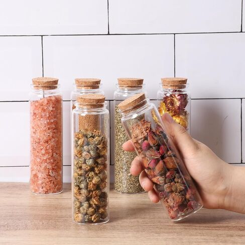 برطمانات زجاجية صغيرة بأغطية من الفلين 50 مل، مجموعة برطمانات زجاجية صغيرة مكونة من 12 قطعة، زجاجات زجاجية مع سدادات من الفلين، برطمانات رمل، برطمانات تعويذة، زجاجات جرعة، برطمانات زجاجية صغيرة للحرف اليدوية، الديكور، هدايا الحفلات in Kuwait