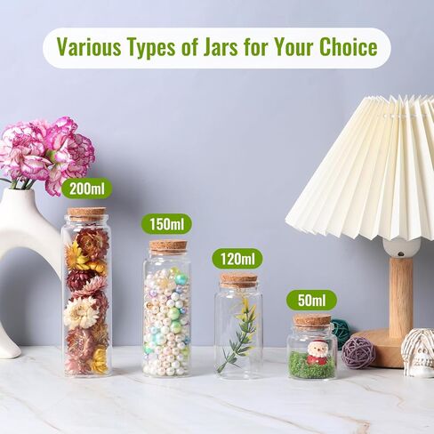 برطمانات زجاجية صغيرة بأغطية من الفلين 50 مل، مجموعة برطمانات زجاجية صغيرة مكونة من 12 قطعة، زجاجات زجاجية مع سدادات من الفلين، برطمانات رمل، برطمانات تعويذة، زجاجات جرعة، برطمانات زجاجية صغيرة للحرف اليدوية، الديكور، هدايا الحفلات in Kuwait