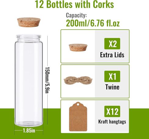 برطمانات زجاجية صغيرة بأغطية من الفلين 50 مل، مجموعة برطمانات زجاجية صغيرة مكونة من 12 قطعة، زجاجات زجاجية مع سدادات من الفلين، برطمانات رمل، برطمانات تعويذة، زجاجات جرعة، برطمانات زجاجية صغيرة للحرف اليدوية، الديكور، هدايا الحفلات in Kuwait