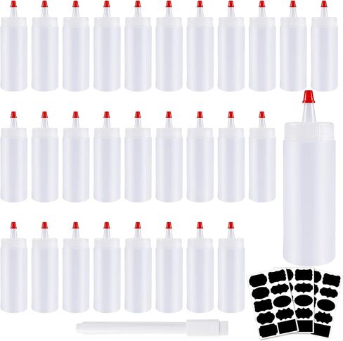 15 PCS Plastic Squeeze Bottles,4 Oz Squeeze Bottle,Food Grade Squeeze Condiment Bottles,Plastic Bottles with Squeeze Red Tip Caps 2 Labels 1 Pen for Sauces Condiments BBQ Arts Crafts in Kuwait