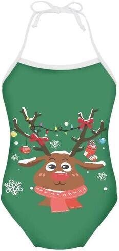 Girls Christmas Halter Modest One Piece Swimsuit Hawaiian Summer Beach Swimwear 3-10 Years in Saudi Arabia