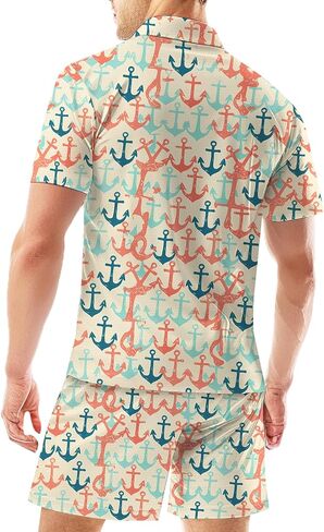 Men's 2 Piece Summer Outfits Hawaiian Print Short Sleeve Summer Shirt and Shorts Set in Saudi Arabia