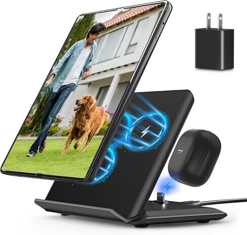 شاحن لاسلكي لهاتف سامسونج، محطة شحن لاسلكية 2 في 1 متوافقة مع هاتف Samsung Galaxy Z Fold 5/4/3، شاحن لهاتف Galaxy S24/S23/S22/Galaxy Buds2 Pro/2/Live، أبيض (يتضمن محول PD) in Saudi Arabia