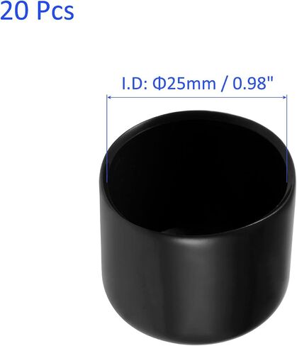 20 Pack Rubber End Caps - Round Protectors Apply to Outdoor Screws Thread (25mm ID, Black) in Kuwait