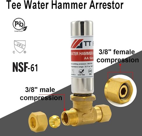 Stainless Steel Water Hammer Arrestor 3/8" male compression and 3/8" female compression For For Dishwasher and Toilet Stop Hammering Reduce Banging in Kuwait