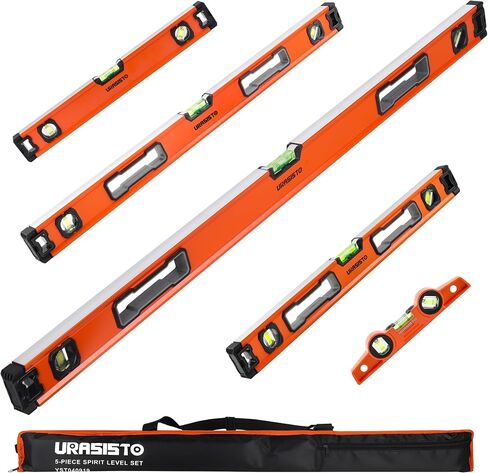 5-Piece Spirit Level Set, 10", 16", 24", 32", 48" Level Set with Magnetic Torpedo Level, 45°/90°/180°Bubbles Measuring, Aluminium Alloy Levels with Carrying Bag in Kuwait