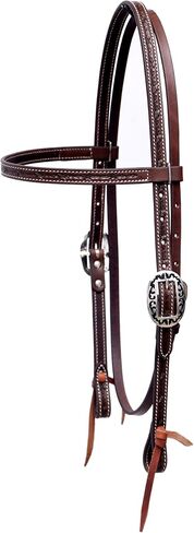 Deep, Intricated Barbed Wire Hand Tooled Headstall with Engraved Designer Buckles. in Saudi Arabia