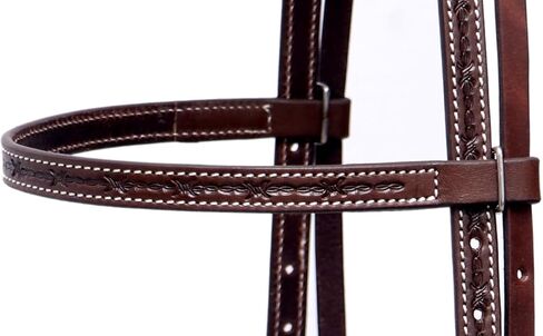 Deep, Intricated Barbed Wire Hand Tooled Headstall with Engraved Designer Buckles. in Saudi Arabia