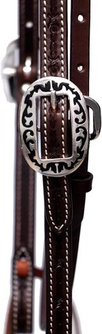 Deep, Intricated Barbed Wire Hand Tooled Headstall with Engraved Designer Buckles. in Saudi Arabia