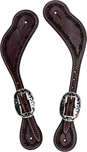 Deep, Intricated Barbed Wire Hand Tooled Headstall with Engraved Designer Buckles. in Saudi Arabia
