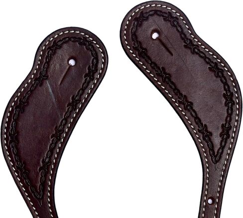 Deep, Intricated Barbed Wire Hand Tooled Headstall with Engraved Designer Buckles. in Saudi Arabia