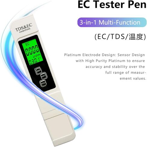 جهاز اختبار المياه الرقمي A1-TDS، مقياس TDS لدرجة الحرارة EC 3 في 1، قياس مريح ودقيق 0-9990 مساءً للشرب المنزلي، الزراعة المائية، مياه الصنبور، أحواض السمك، إلخ. (أزرق) in Saudi Arabia