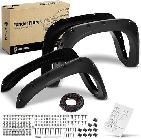 YHTAUTO Wheel Fender Flares Cover Fits 2002-2008 Dodge Ram 1500, 2003-2009 Ram 2500/3500 Fleetside Only, Front & Rear Paintable Wheel Cover Protector Pocket Bolt Riveted Style, Textured Black in Kuwait