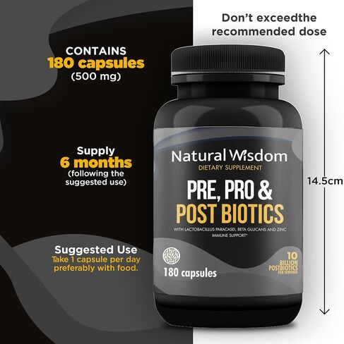NW Pre Pro & Post Biotics for Women & Men, Support Gut & Digestive Health, Prebiotics and Probiotics 10B CFU Postbiotics 10B CFU | 180 capsules in Saudi Arabia
