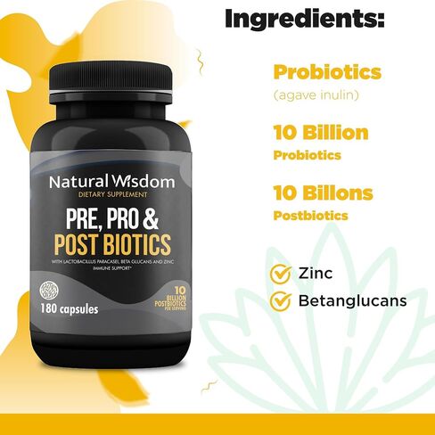 NW Pre Pro & Post Biotics for Women & Men, Support Gut & Digestive Health, Prebiotics and Probiotics 10B CFU Postbiotics 10B CFU | 180 capsules in Saudi Arabia