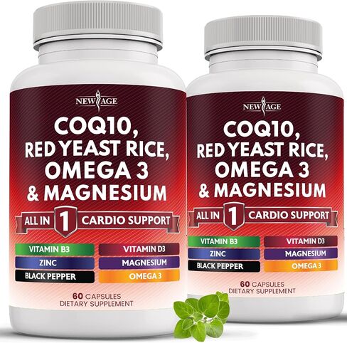 COQ10 200mg Red Yeast Rice 3000mg Omega 3-6-9 3000mg Magnesium Complex 500mg Niacin Zinc Vitamin K2 D3 - Heart Health Support Vitamins for Women and Men with Vitamin B3, Coenzyme Q10-120 Count in Saudi Arabia