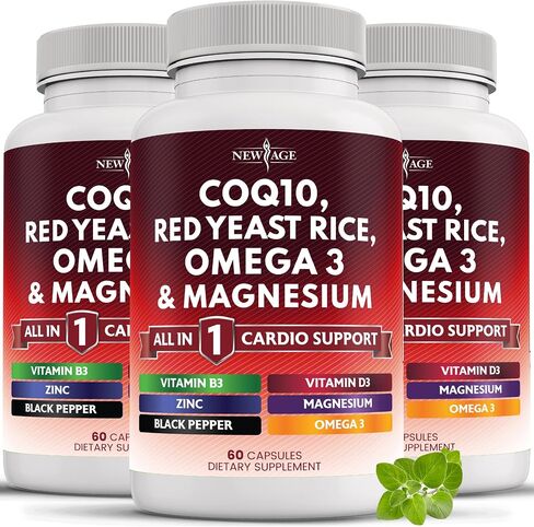 COQ10 200mg Red Yeast Rice 3000mg Omega 3-6-9 3000mg Magnesium Complex 500mg Niacin Zinc Vitamin K2 D3 - Heart Health Support Vitamins for Women and Men with Vitamin B3, Coenzyme Q10-120 Count in Saudi Arabia