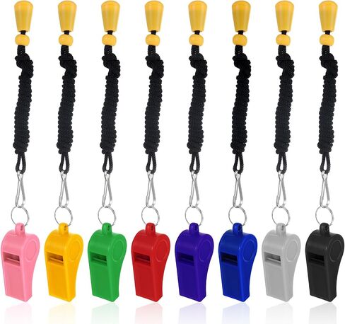 8Pcs Plastic Whistles with Lanyard Coaches Whistle Bulk with Loud Crisp for Kids Adult Coach, Referee, Teachers, Lifeguard, School, Soccer, Emergency (Multicolor) in Saudi Arabia
