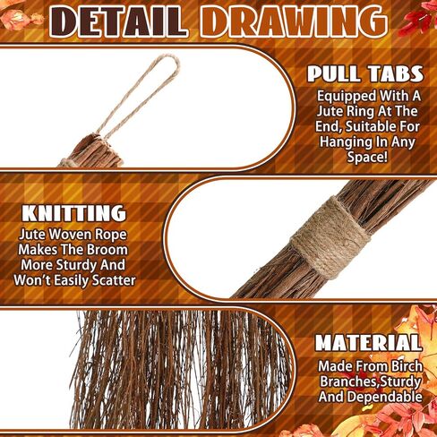 مكنسة القرفة 35 بوصة، مكنسة القرفة التقليدية، مكنسة القرفة المعطرة يدويًا لحماية الباب، ديكور مكنسة هيذر الساحرة لعطلة ريفية، الهالوين، الخريف in Kuwait