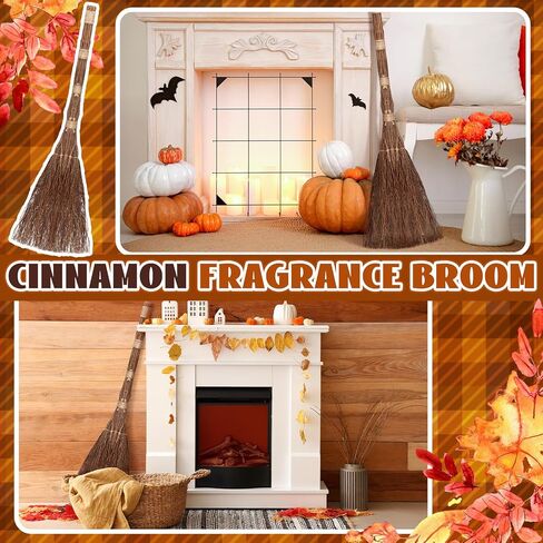 مكنسة القرفة 35 بوصة، مكنسة القرفة التقليدية، مكنسة القرفة المعطرة يدويًا لحماية الباب، ديكور مكنسة هيذر الساحرة لعطلة ريفية، الهالوين، الخريف in Kuwait