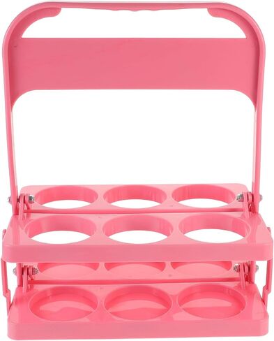 Kichvoe Drink Carrier with Handle, Foldable Plastic Beverage Carrier 6 Cups Reusable Beer Bottle Drink Carriers Holder for Deliverys Catering Restaurant Pink in Saudi Arabia