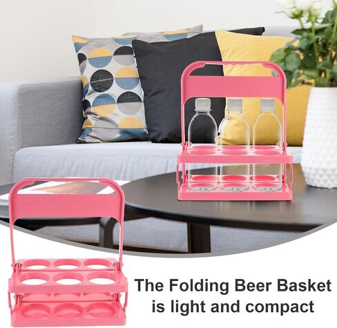 Kichvoe Drink Carrier with Handle, Foldable Plastic Beverage Carrier 6 Cups Reusable Beer Bottle Drink Carriers Holder for Deliverys Catering Restaurant Pink in Saudi Arabia