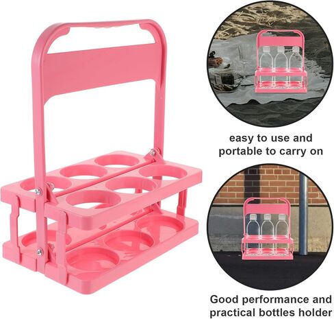 Kichvoe Drink Carrier with Handle, Foldable Plastic Beverage Carrier 6 Cups Reusable Beer Bottle Drink Carriers Holder for Deliverys Catering Restaurant Pink in Saudi Arabia
