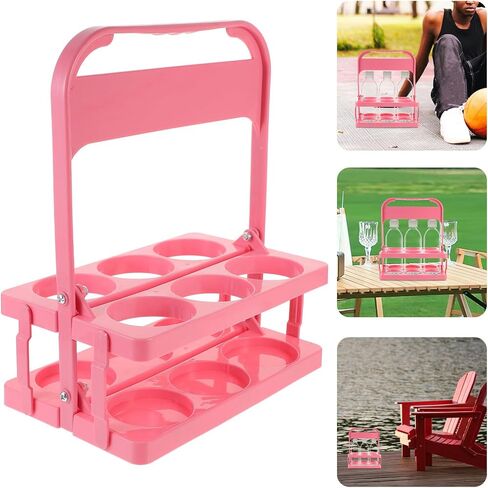 Kichvoe Drink Carrier with Handle, Foldable Plastic Beverage Carrier 6 Cups Reusable Beer Bottle Drink Carriers Holder for Deliverys Catering Restaurant Pink in Saudi Arabia